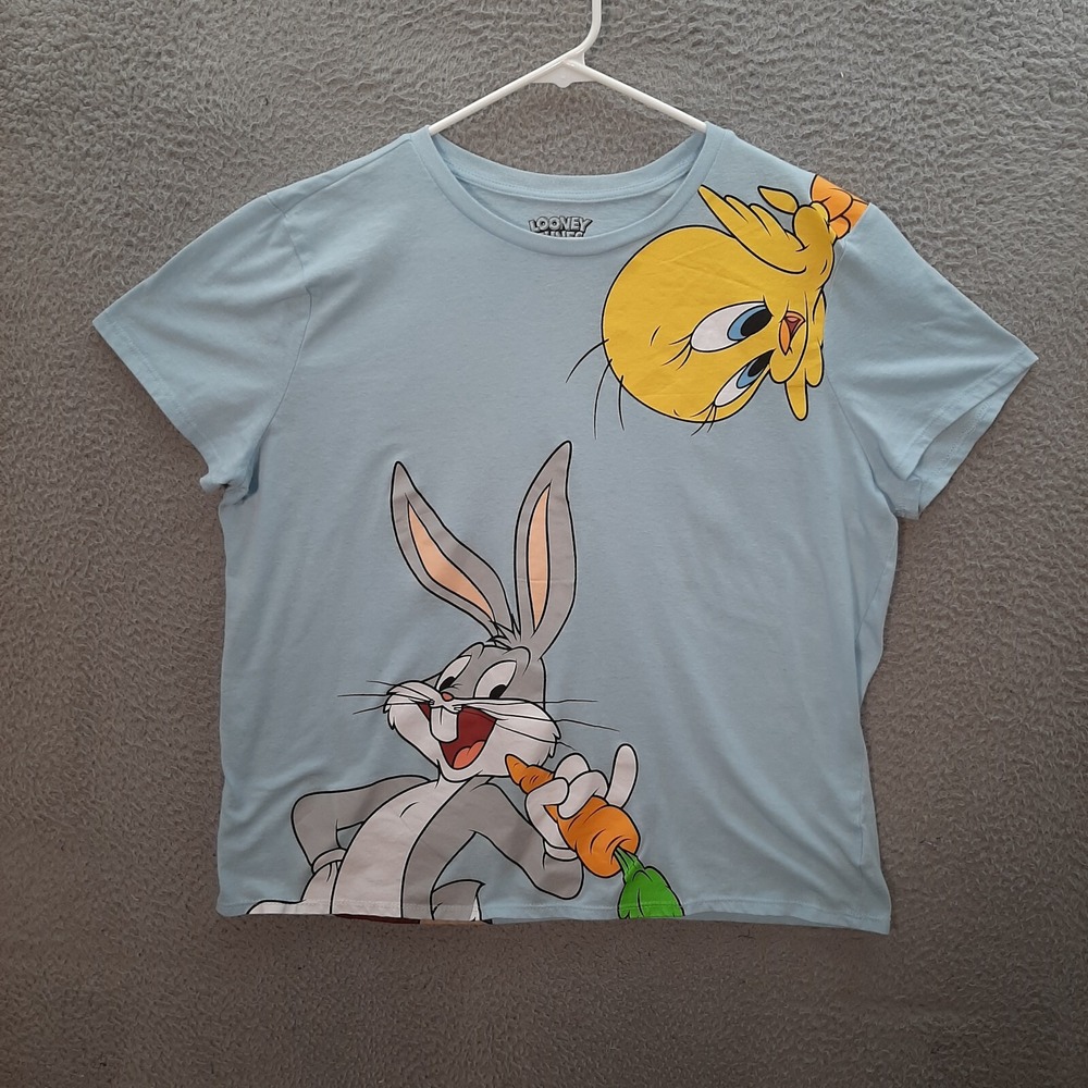 Looney Tunes Shirt Womens 3XL XXXL Blue Bugs Bunny Tweety Bird Daffy Duck Taz